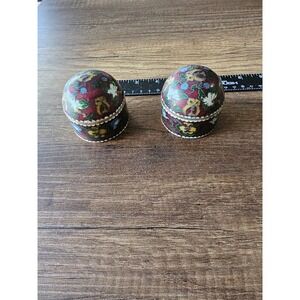 Vintage Cloisonné Enamel Bronze Round Floral Trinket Boxes Set Of 2